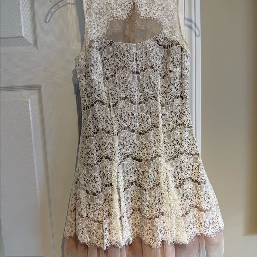 Masquerade Ivory Lace Overlay Tulle Hem Dress